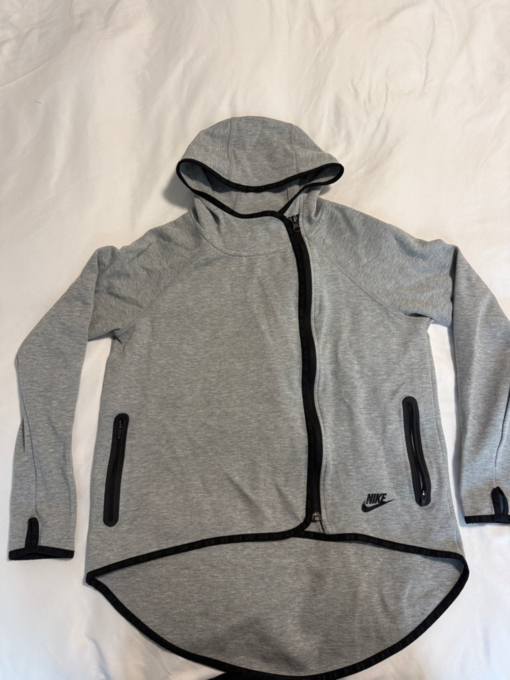 Nike Light Gray Hooded Zip Jacket with Black Trim